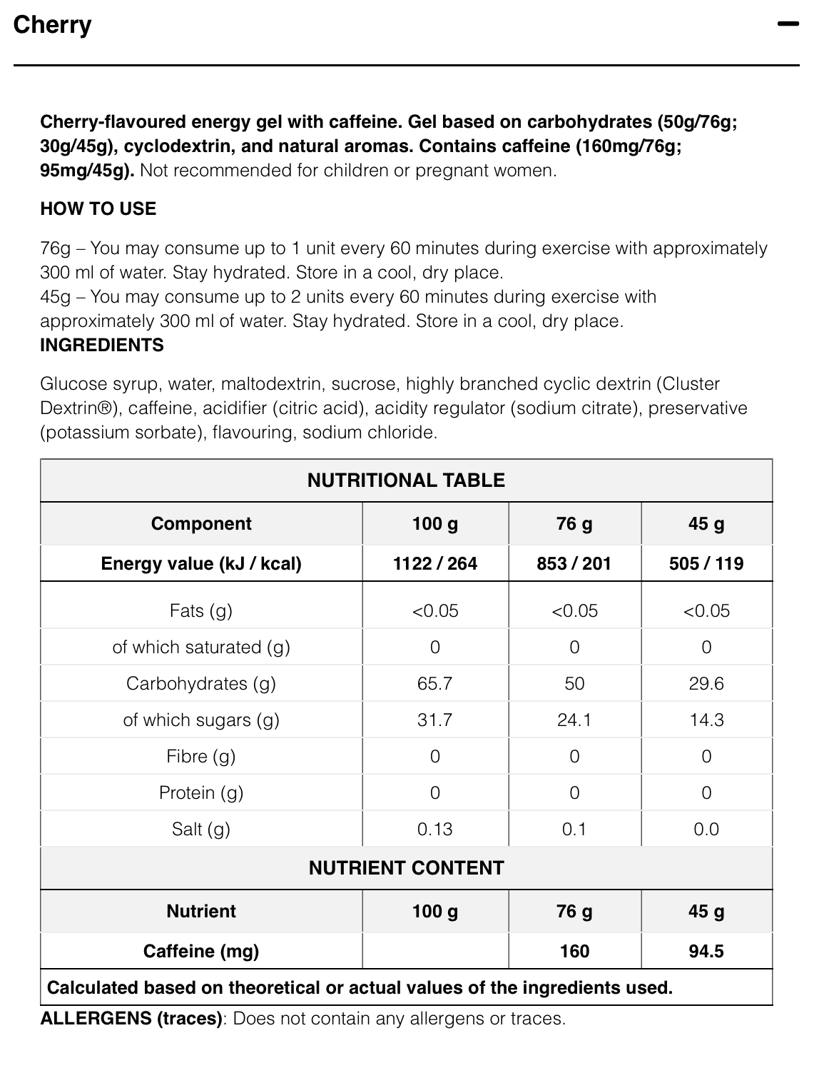 HIGH ENERGY GEL XS 45g - Energy Gel with cyclodextrin