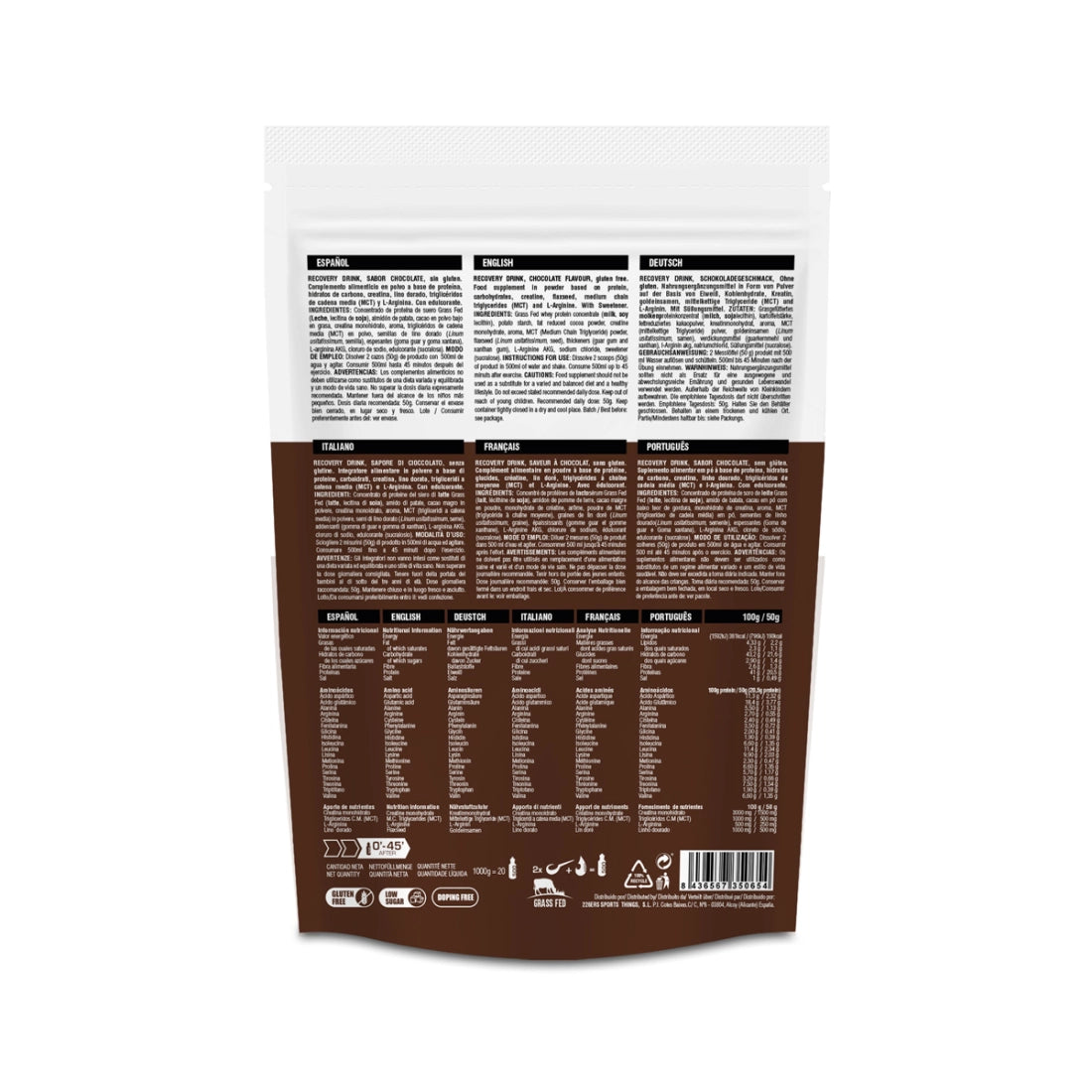 RECOVERY DRINK - Grass Fed Protein - Muscle Recovery back chocolate 1000g