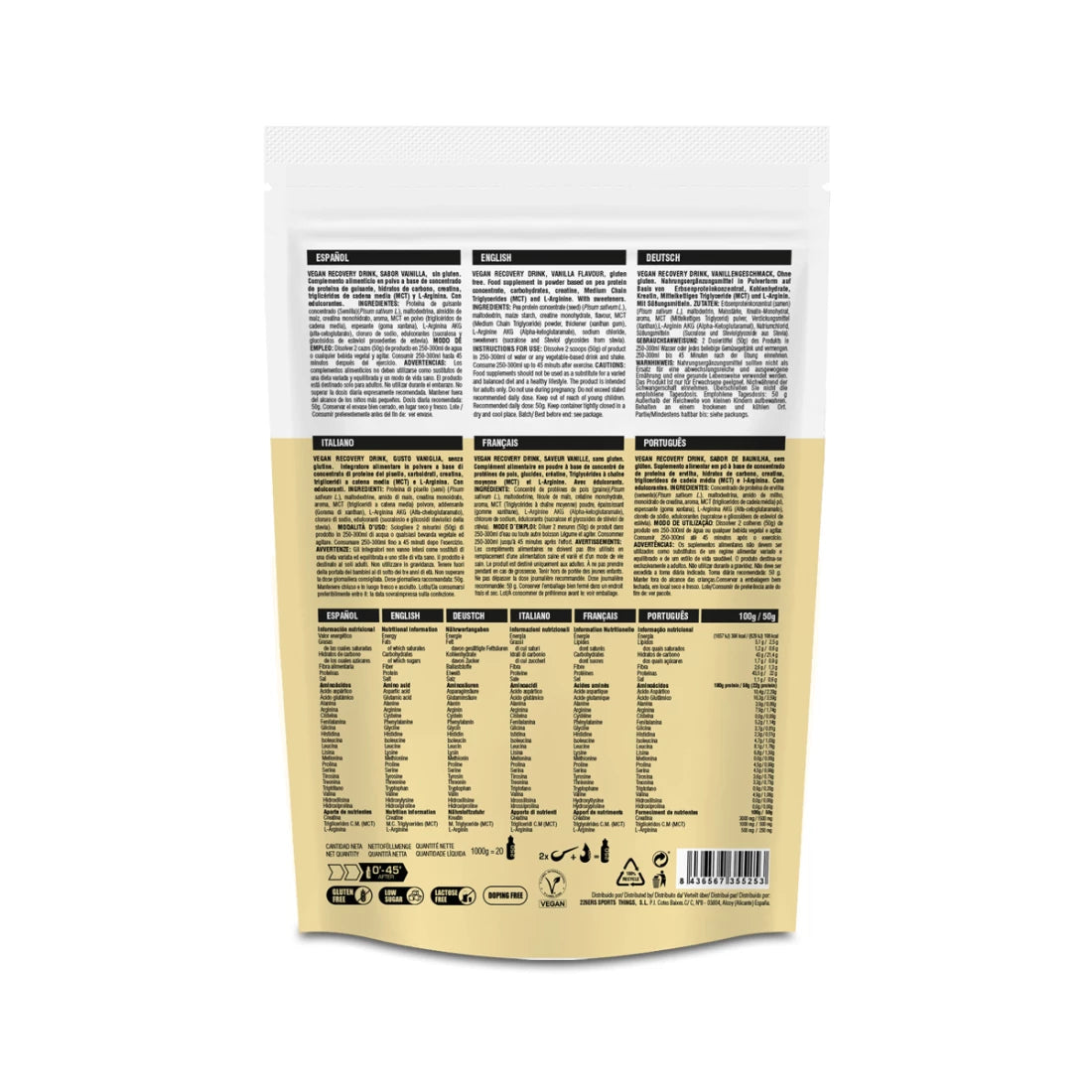 Vegan Recovery Drink Vanilla Custard 1000g back 226ers